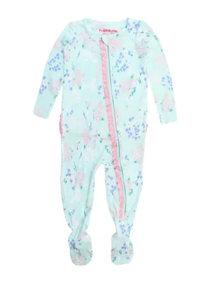 Baby Girls Mint Meadow Bamboo Viscose Ruffle Footed Pajama: Green