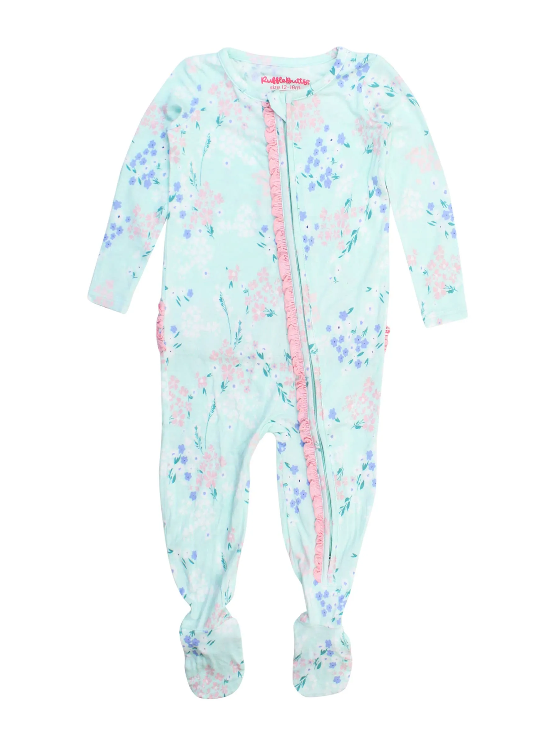 Baby Girls Mint Meadow Bamboo Viscose Ruffle Footed Pajama: Green