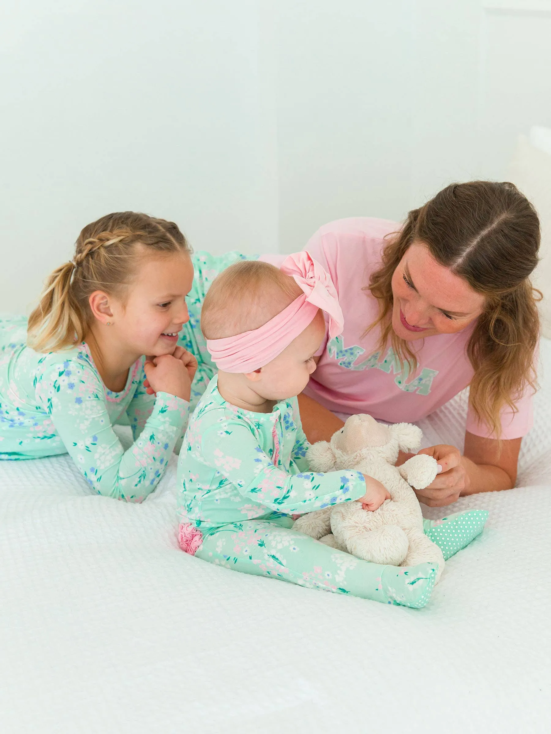 Baby Girls Mint Meadow Bamboo Viscose Ruffle Footed Pajama: Green