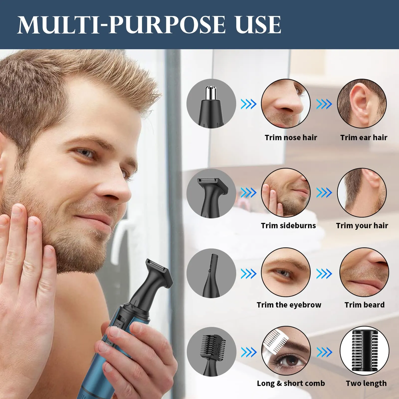 Ear and Nose Hair Trimmer for Men and Women Professional USB Rechargeable Nose Trimmer Nose Clippers Eyebrow Facial Hair Trimmer Body Grooming Kit IPX7 Waterproof Dual Edge Blades
