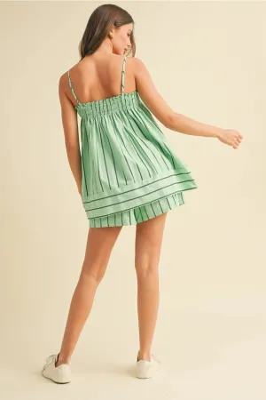 Striped Sleeveles Tunic Top and Shorts Set - Mint