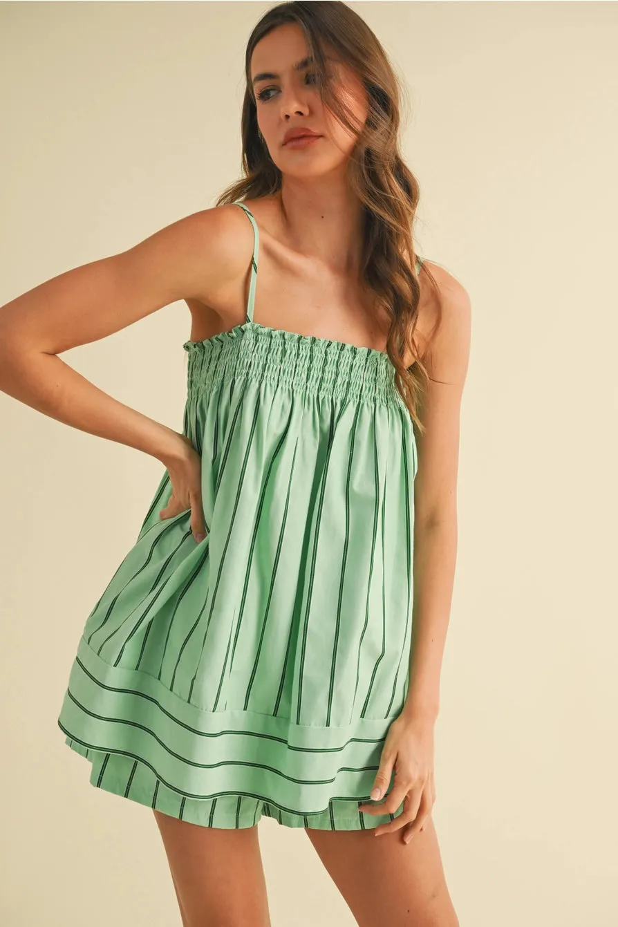 Striped Sleeveles Tunic Top and Shorts Set - Mint