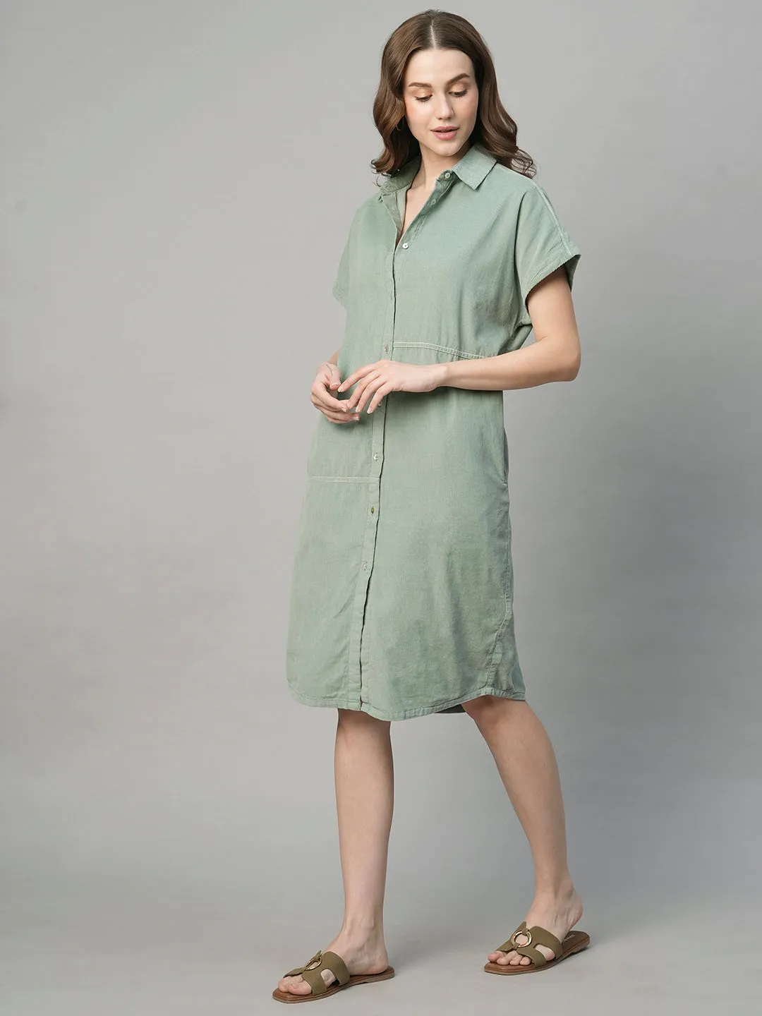 Women's Corduroy Mint 100% Cotton Boxy Fit Dress