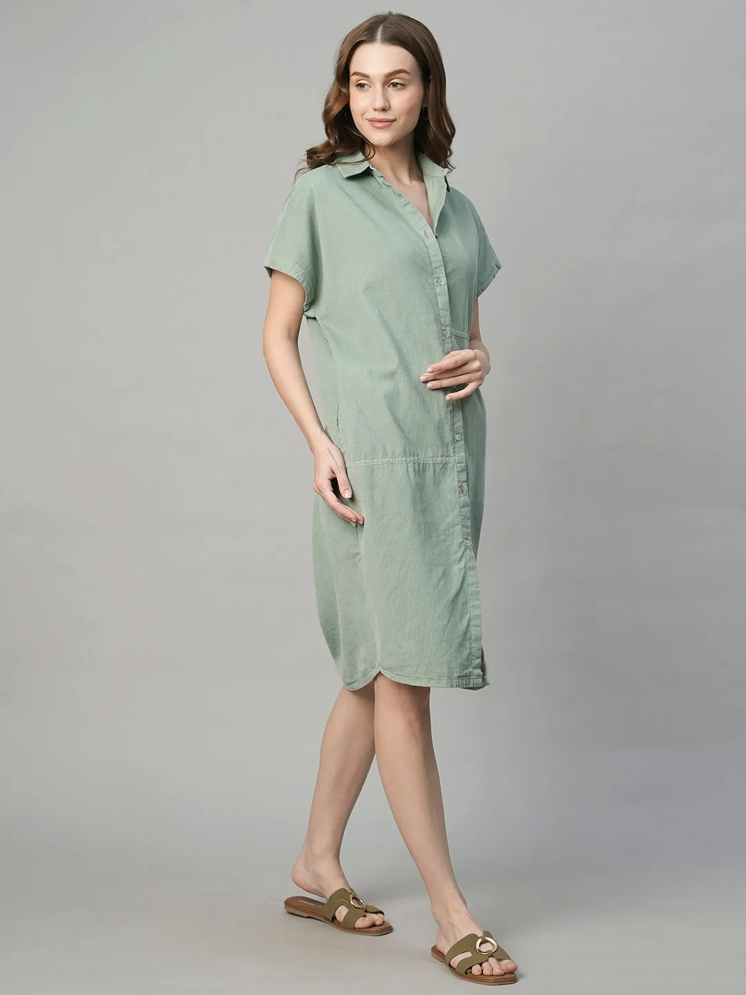 Women's Corduroy Mint 100% Cotton Boxy Fit Dress