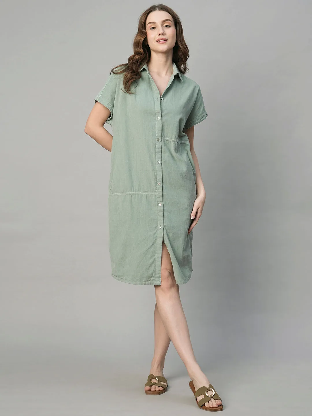 Women's Corduroy Mint 100% Cotton Boxy Fit Dress