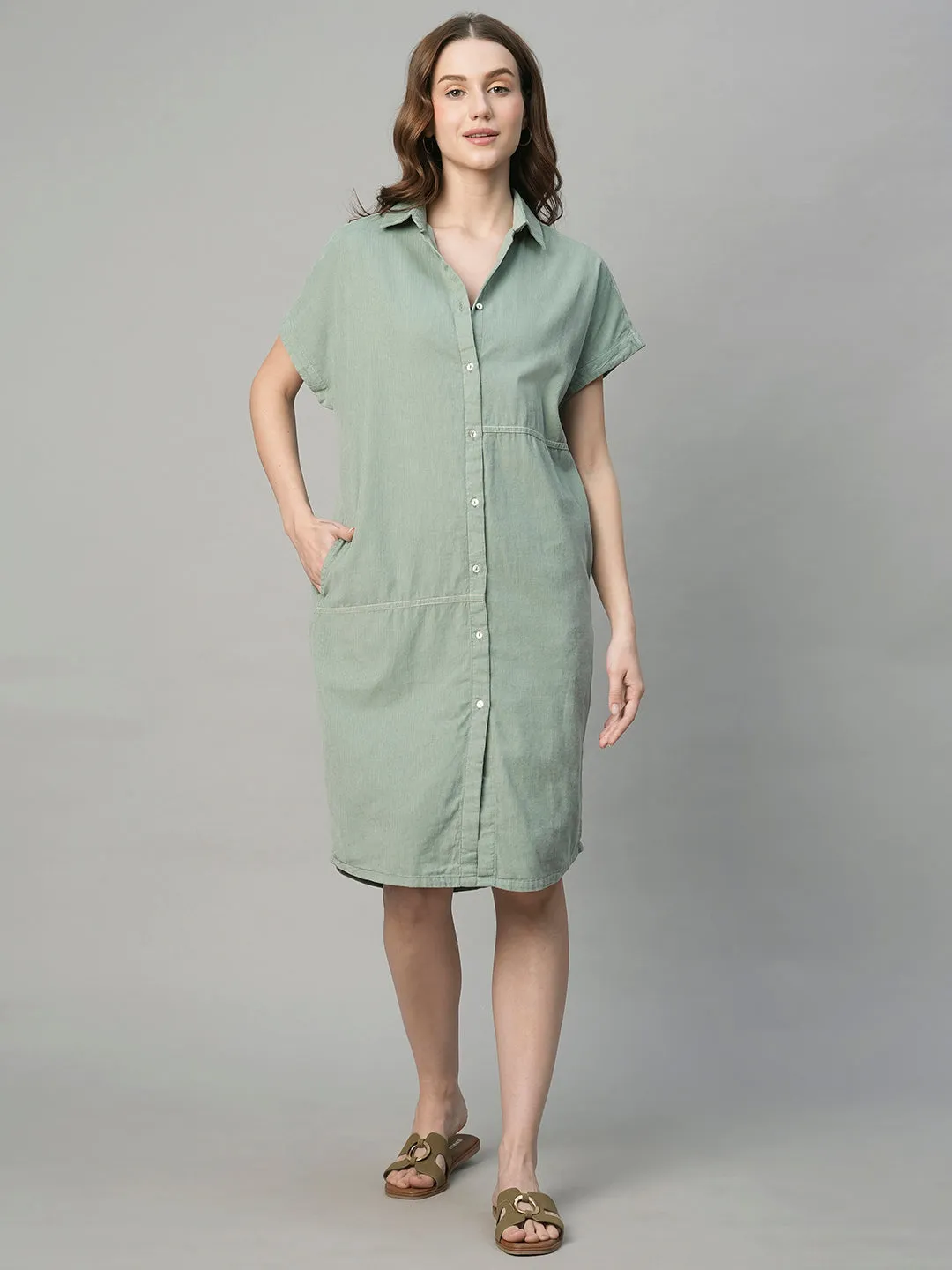 Women's Corduroy Mint 100% Cotton Boxy Fit Dress