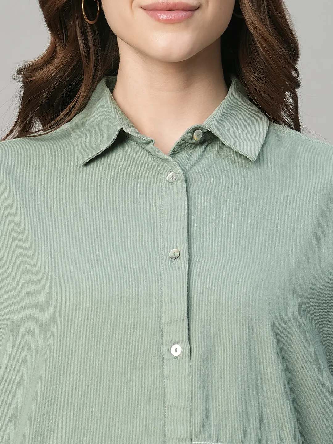 Women's Corduroy Mint 100% Cotton Boxy Fit Dress