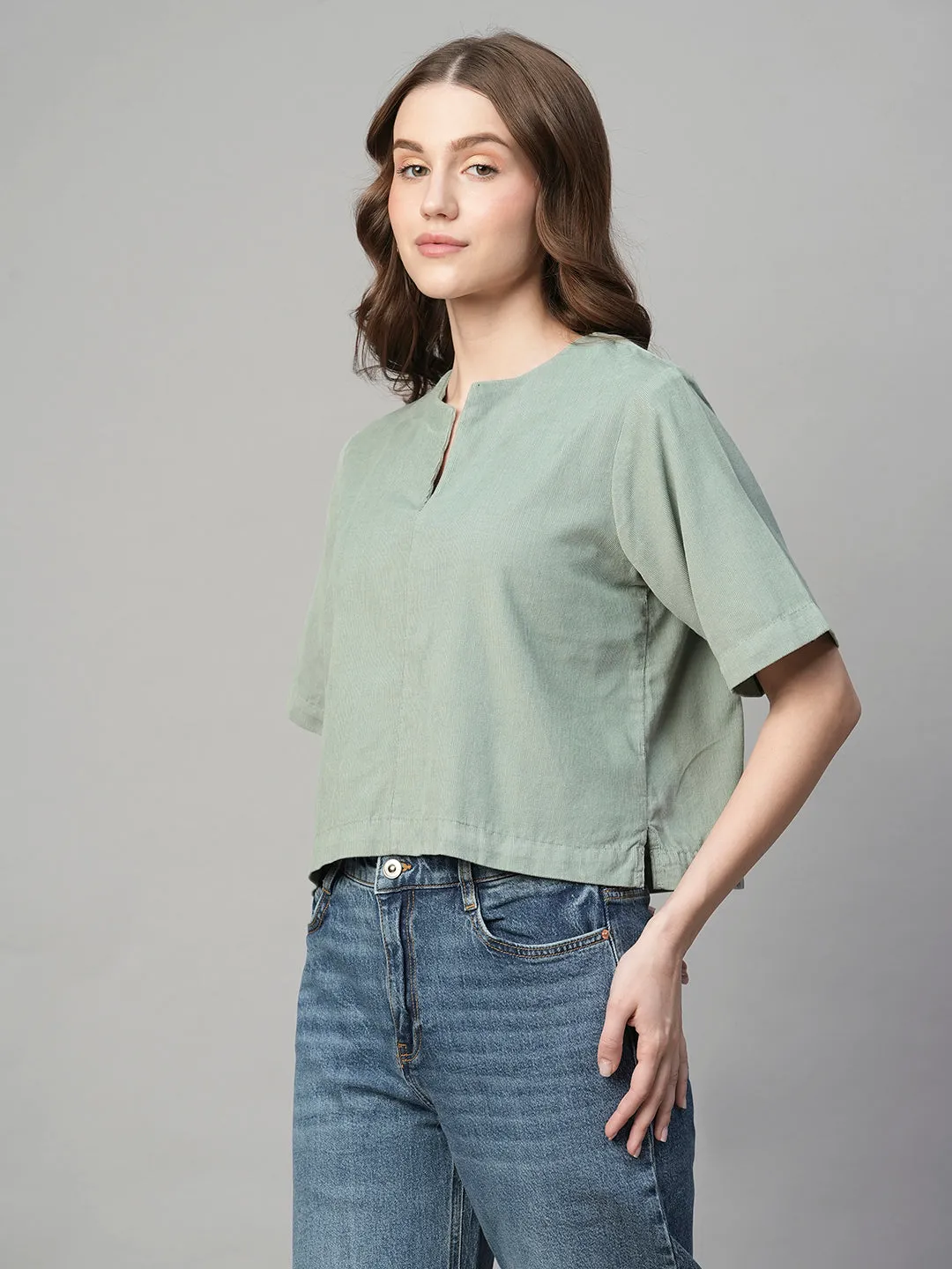 Women's Corduroy Mint 100% Cotton Regular Fit Blouse