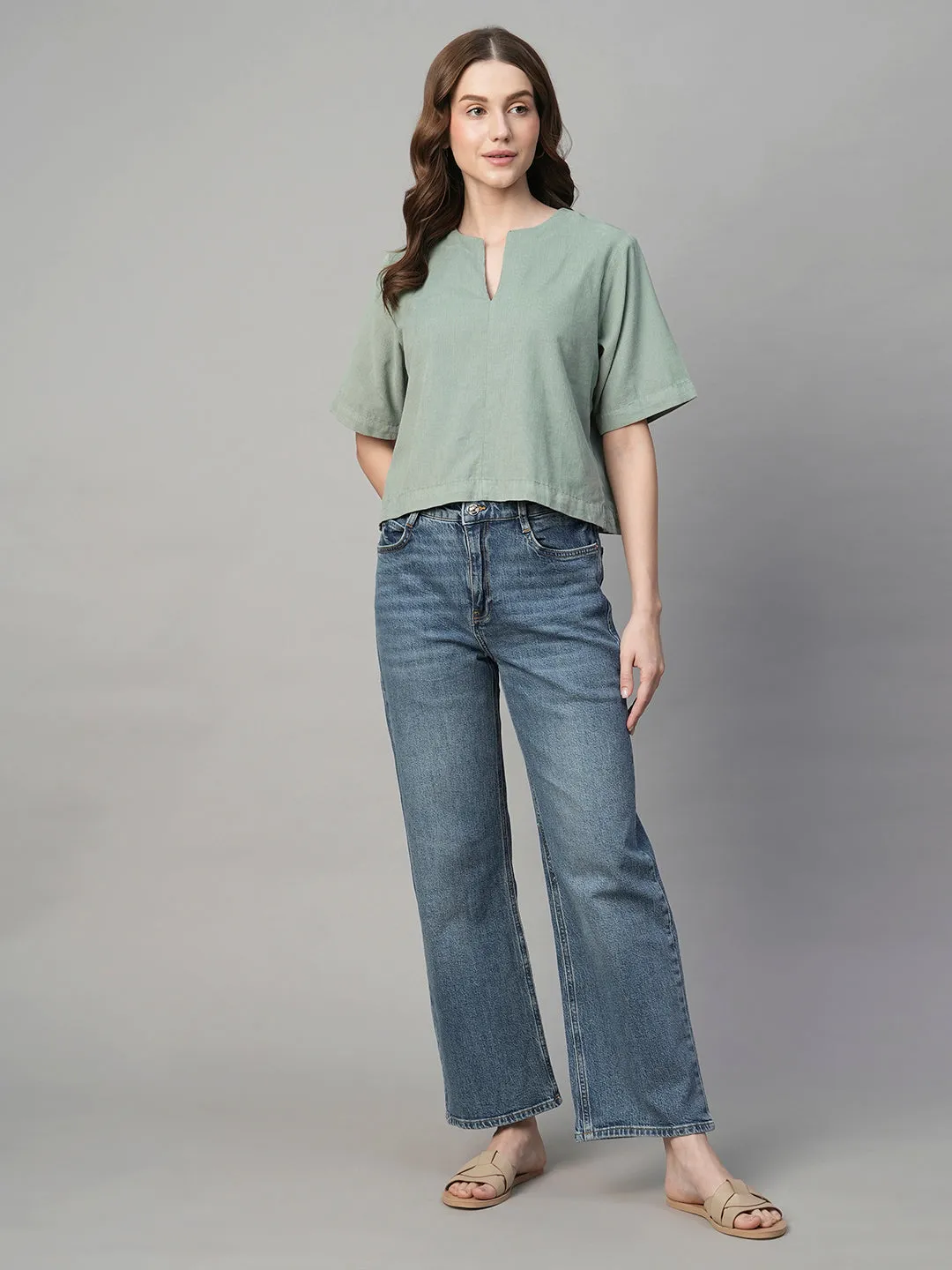 Women's Corduroy Mint 100% Cotton Regular Fit Blouse
