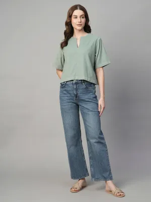 Women's Corduroy Mint 100% Cotton Regular Fit Blouse