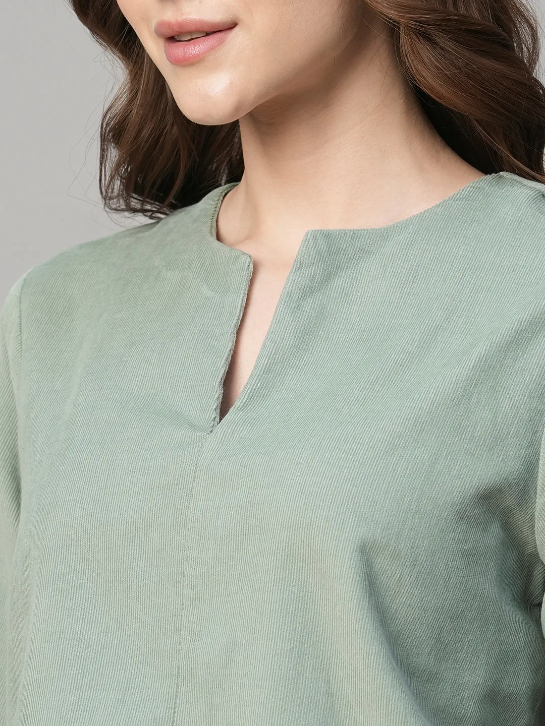 Women's Corduroy Mint 100% Cotton Regular Fit Blouse