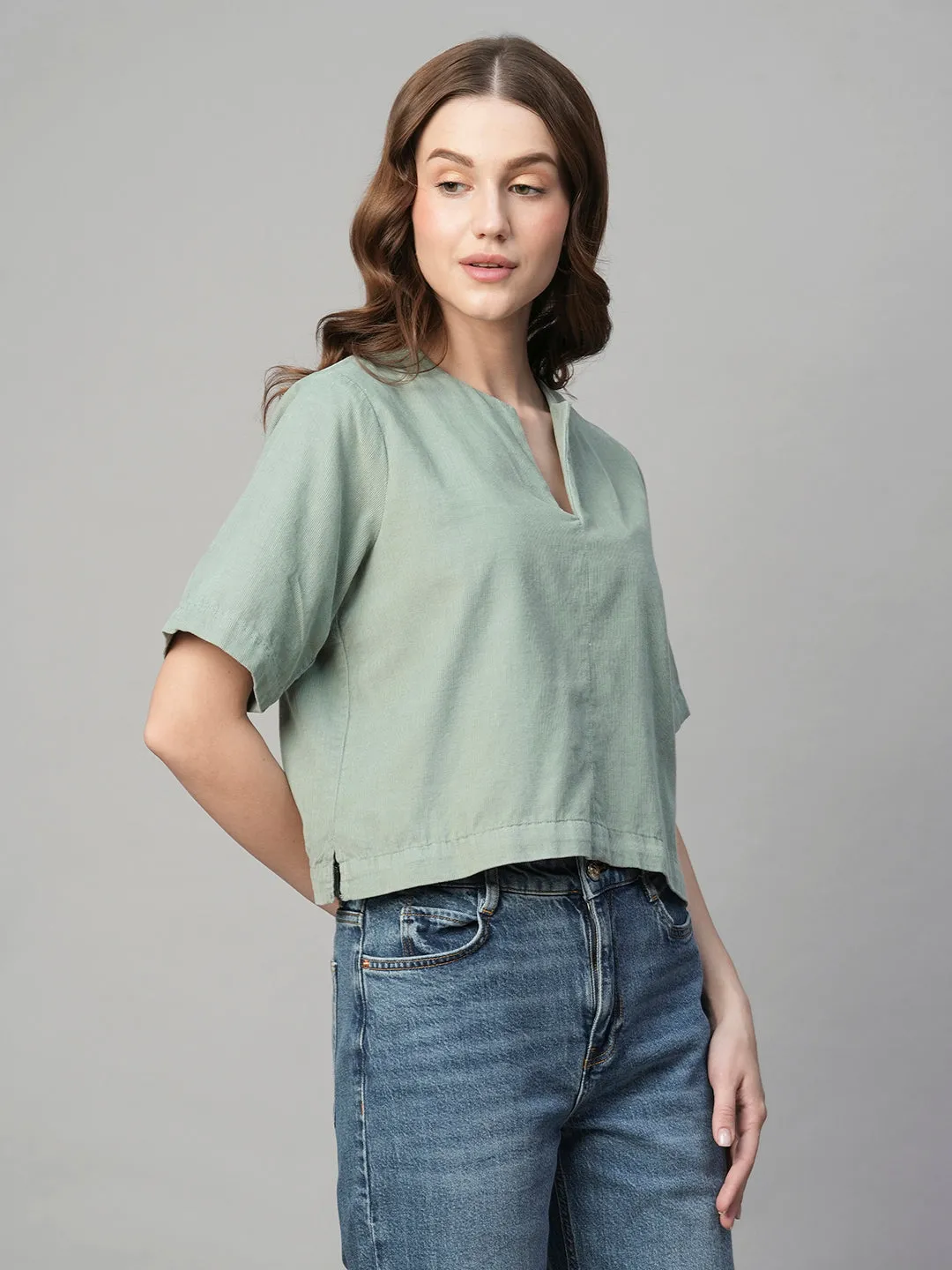 Women's Corduroy Mint 100% Cotton Regular Fit Blouse