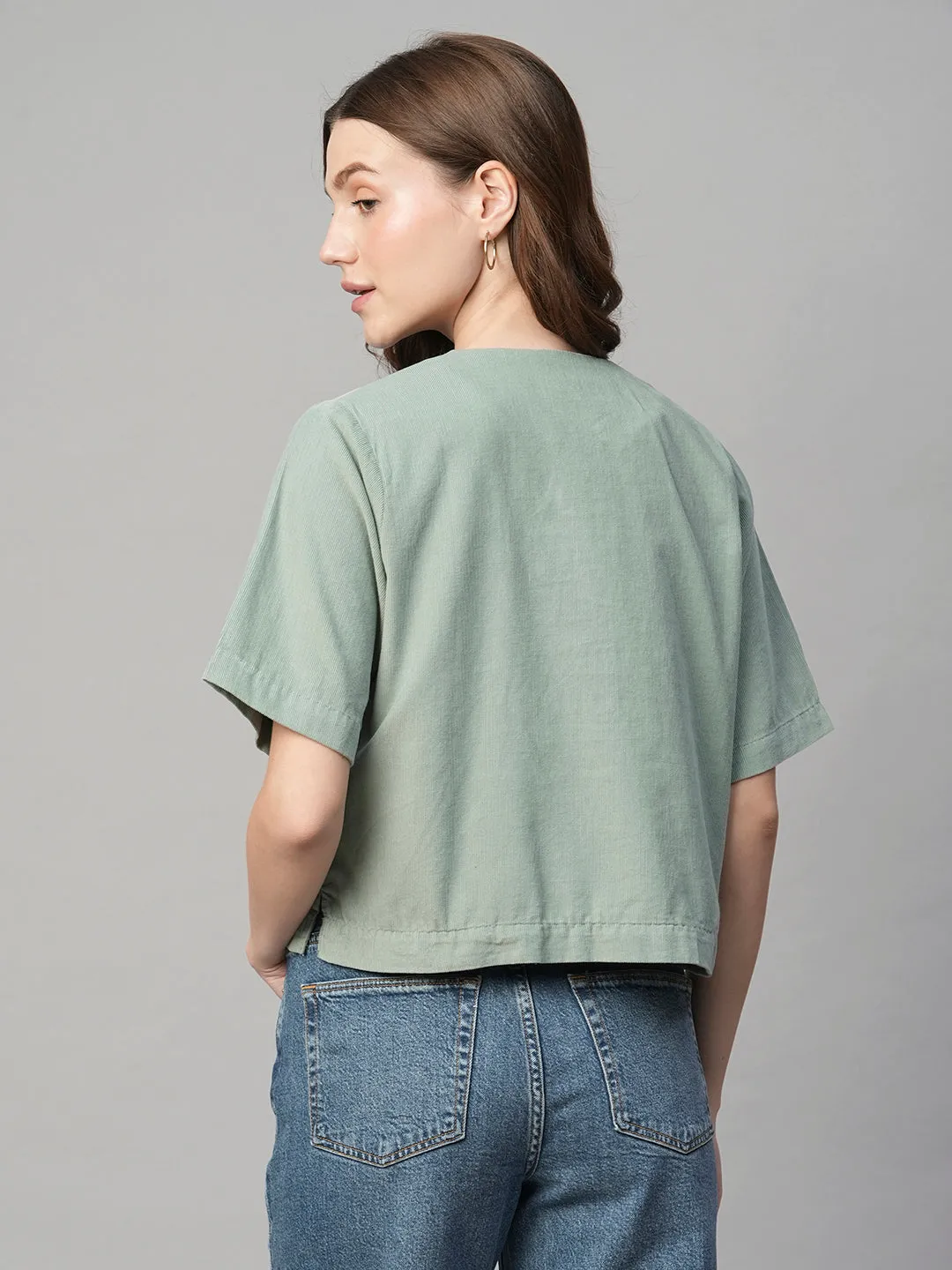 Women's Corduroy Mint 100% Cotton Regular Fit Blouse