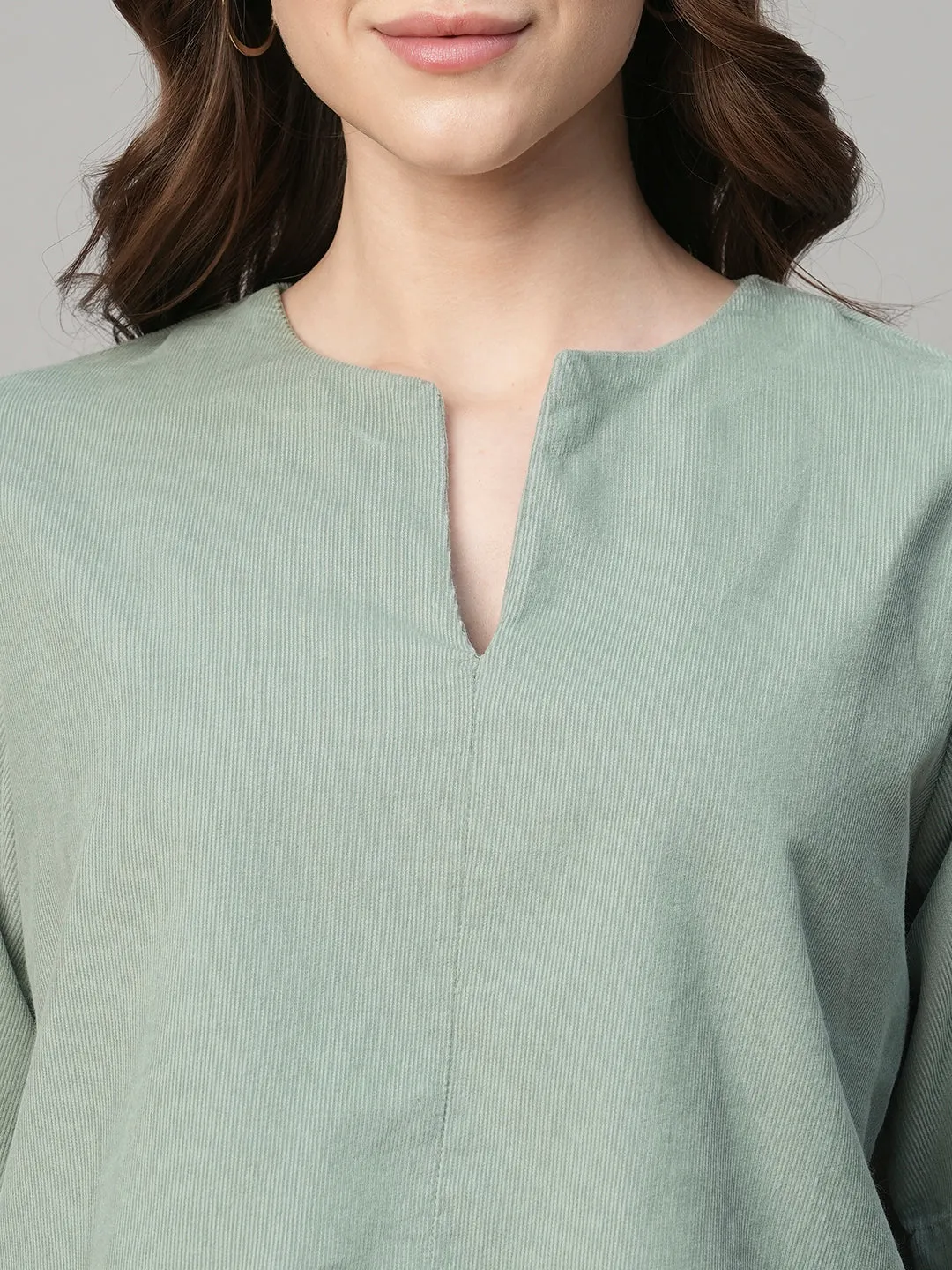 Women's Corduroy Mint 100% Cotton Regular Fit Blouse